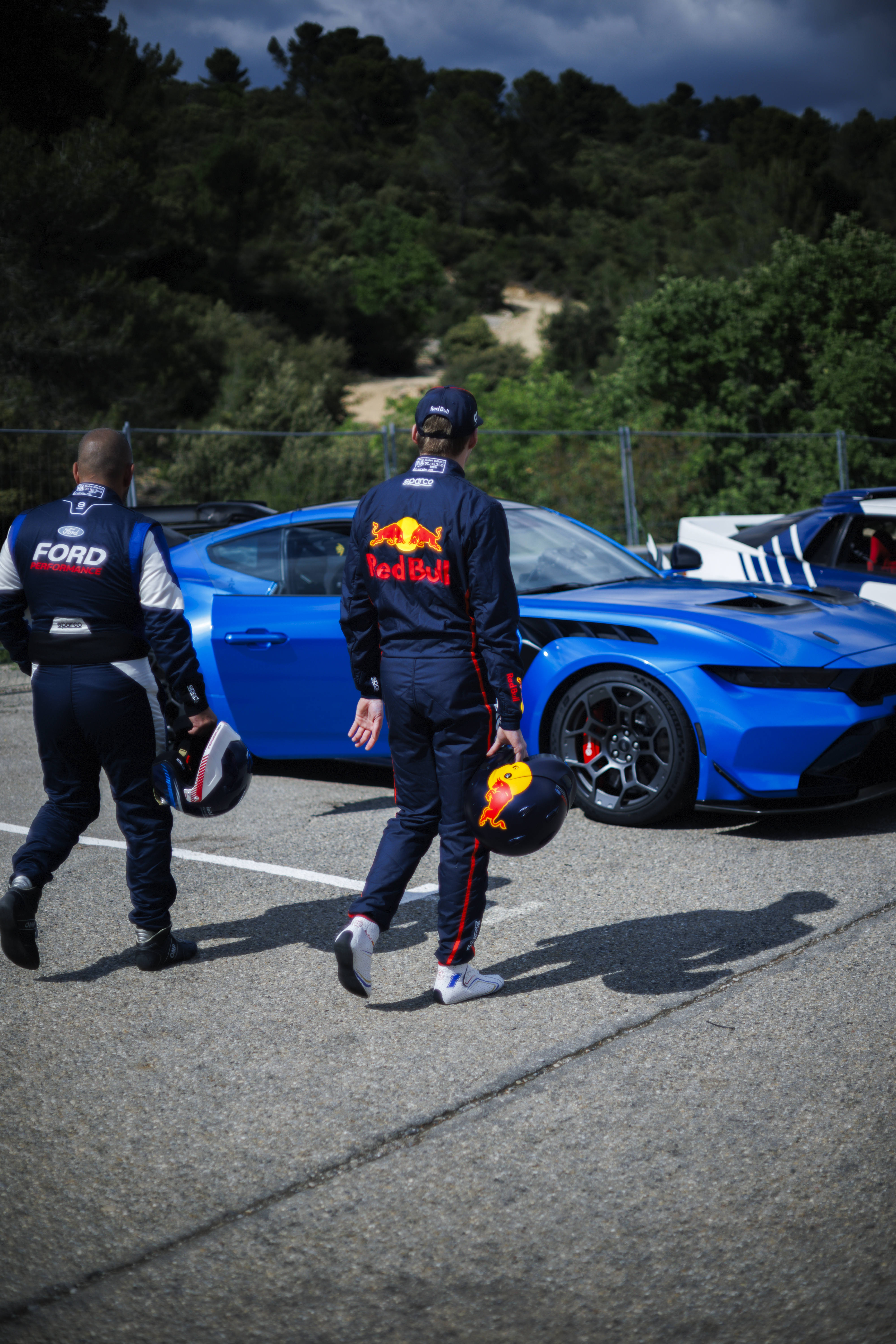Max Verstappen and Chris Harris are pictured during the Max Verstappen & Ford at Circuit du Sambuc on May 15, 2025 in Aix-en-Provance, France. (Photograph by Vladimir Rys)